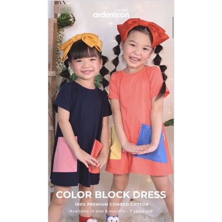 ArdenLeon COLOR BLOCK DRESS 3L4L5L / Arden Leon Terusan Anak Perempuan Size Besar