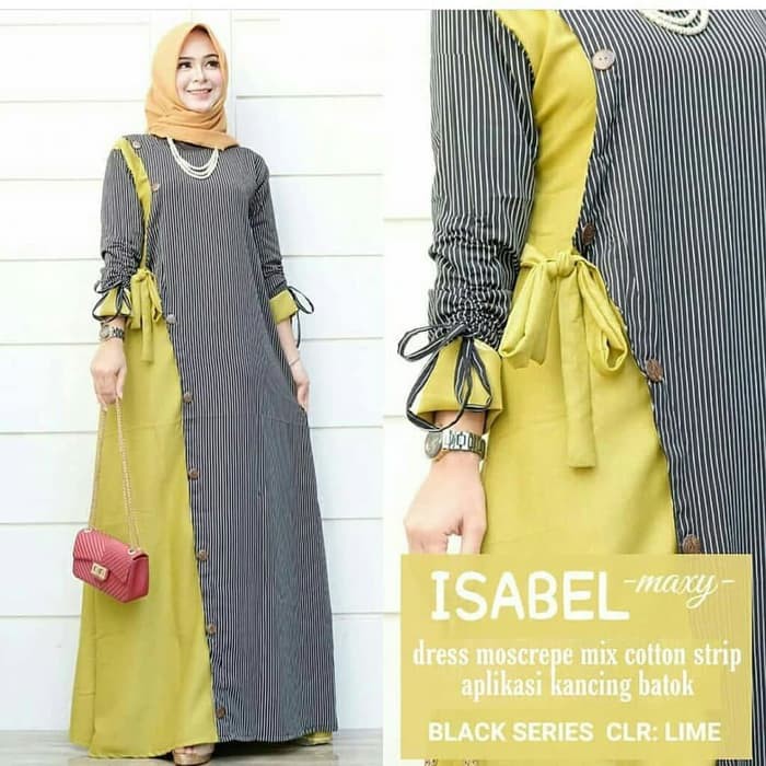 baju gamis wanita terbaru / baju gamis wanita motif salur