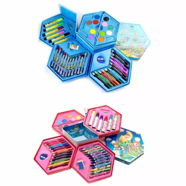 

[capt] Mainan Edukasi Anak Set Crayon Kotak Segi Delapan Spidol Peralatan Melukis Mewarnai - Crayon 46 pcs