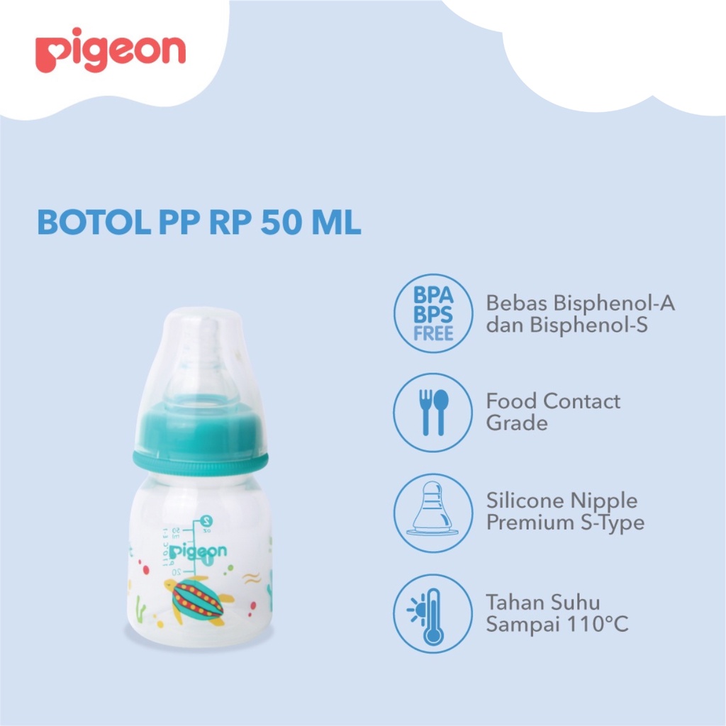 Pigeon Botol Susu Peristaltic Nipple Round Nursing Bottle PP RP Slim Neck Turtle Penyu Belimbing 50ml