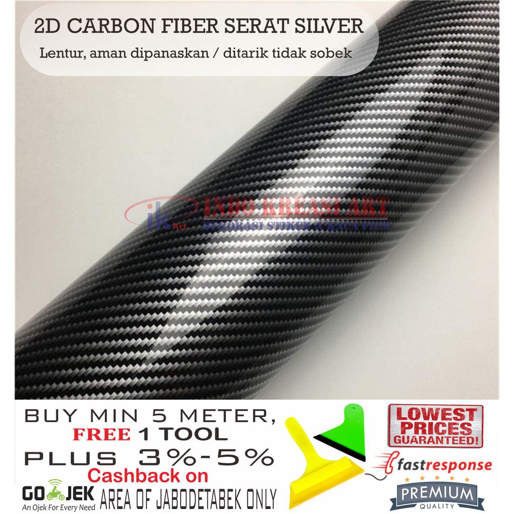 STICKER MOBIL 2D CARBON GLOSSY STIKER KARBON SERAT SILVER BUKAN 6D 5D