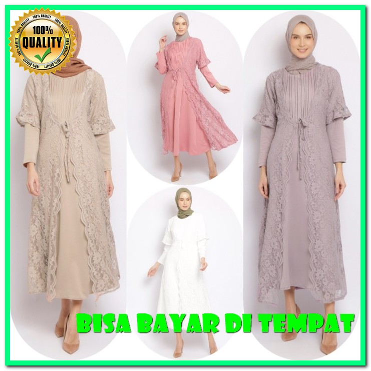 Gamis Farasya/ Remaja/Gamis Kondangan LA900  BurkatMuslim Le Najwa Latasha Dress Brokat - Putih Bw
