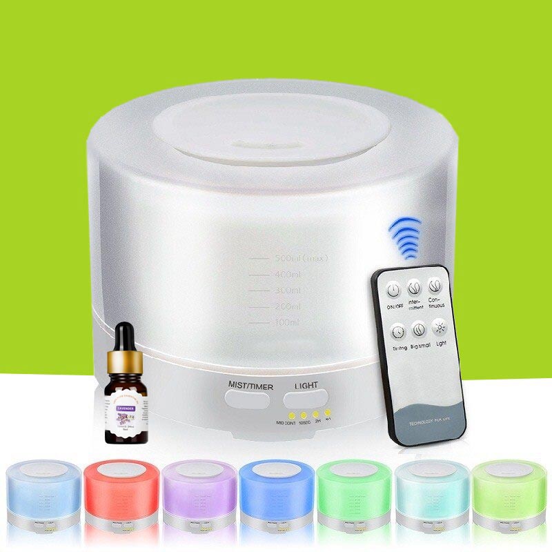 Humidifier Elektrik 7 LED Color 500ml + Remote Control Oils Diffuser Pengharum Ruangan Aromaterapi