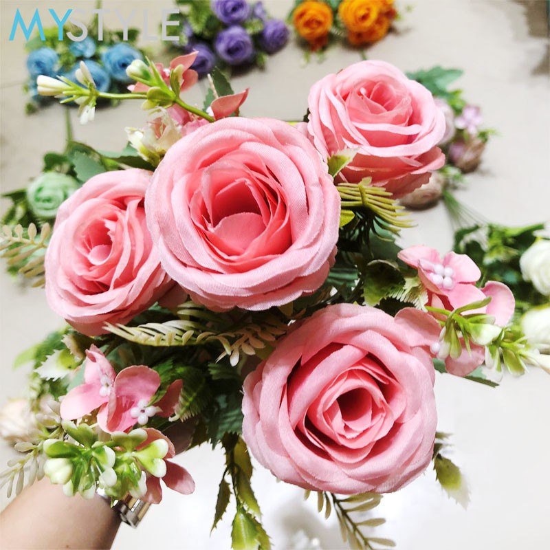 MYSTYLE BUNGA ROSE 4R3H 1 TANGKAI 4 BUNGA MAWAR PLASTIK BUNGA PALSU MURAH BUNGA ARTIFICIAL