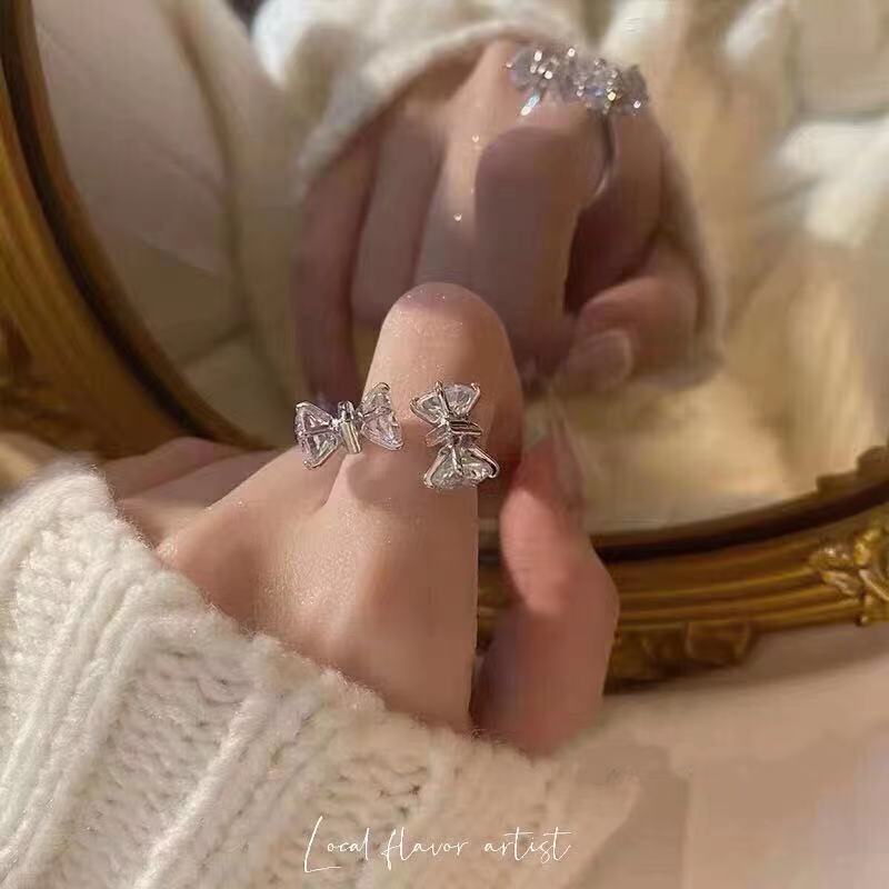 Xiaohongshu gaya yang sama Putri Elegan Butterfly zircon mengkilap terbuka cincin ins dingin special