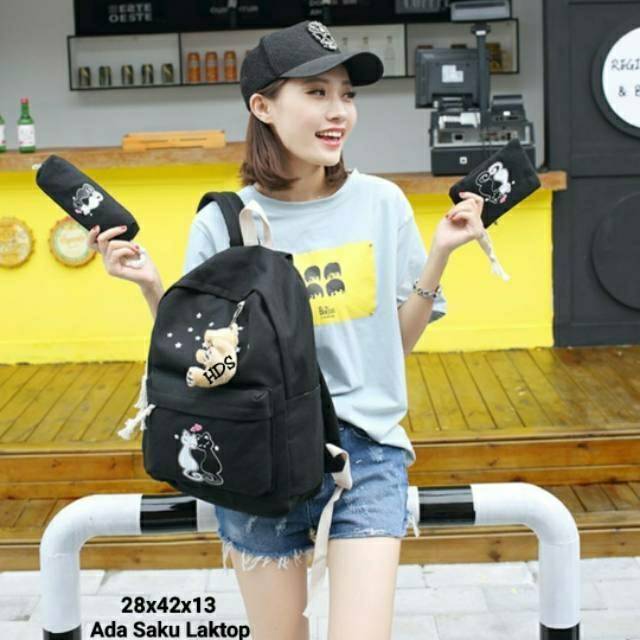 Fashion backpack 4in1 motif catlove UCING KAWIN /fashion wanita /tas satu set murah / TAS BERANAK