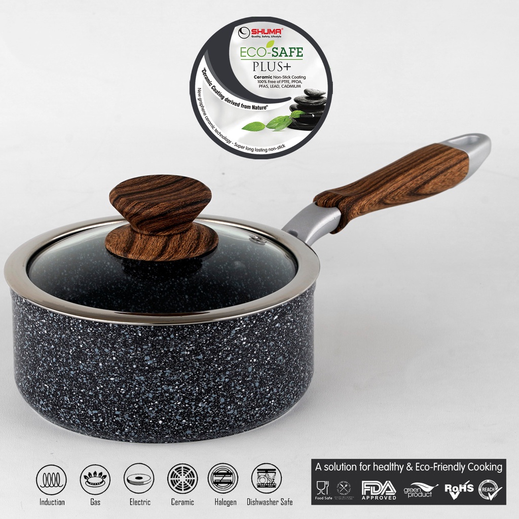 SHUMA Eco-Safe Plus Nonstick Ceramic Saucepan + Glass Lid