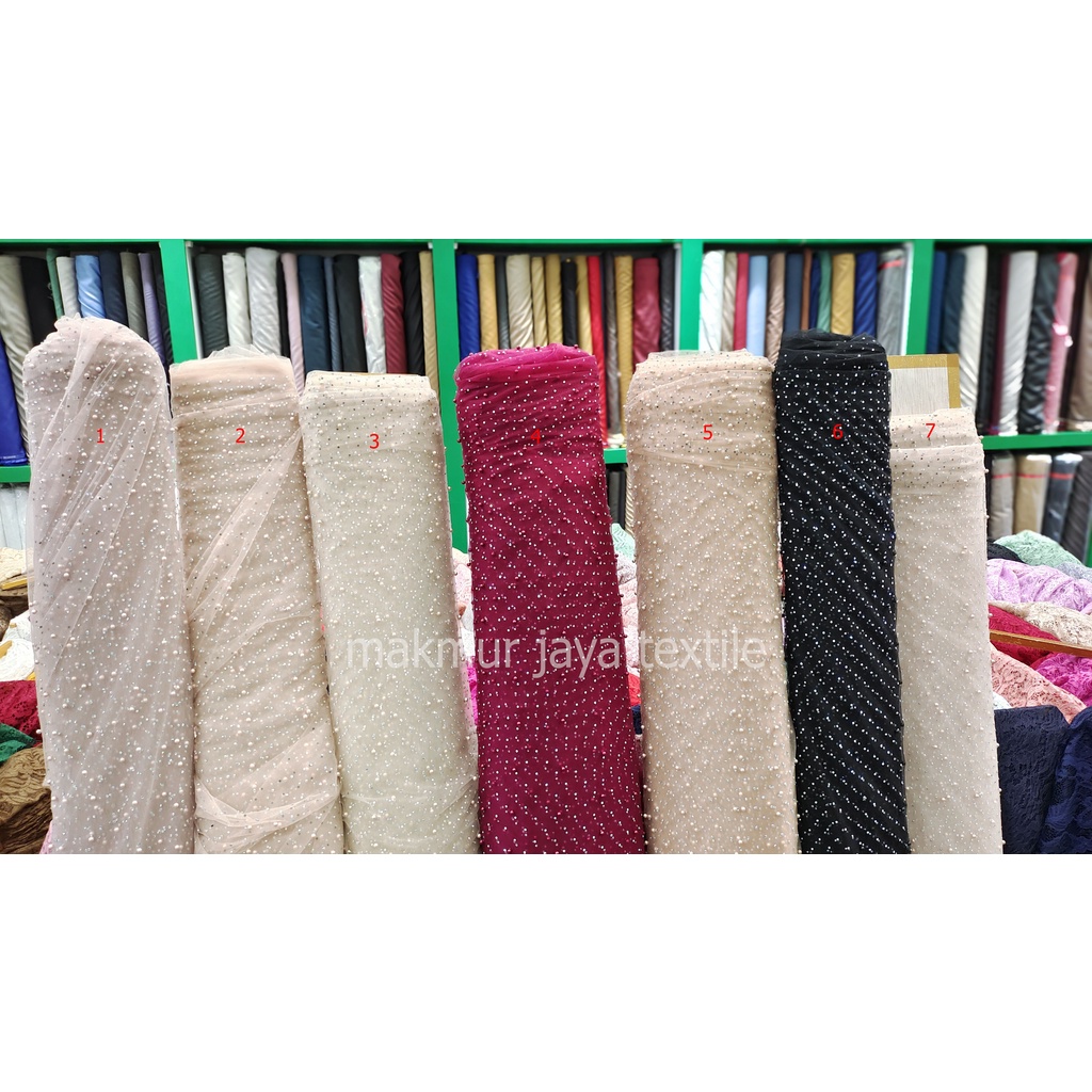 Kain tile mutiara swarovski / Bahan tulle mutiara batu swarovski