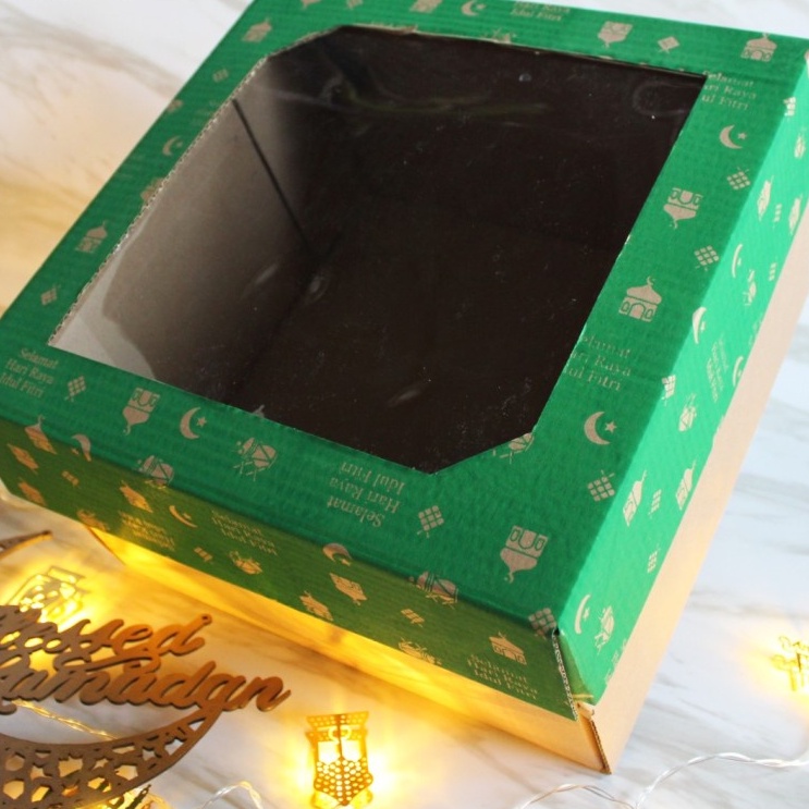 

10 pcs dus hampers kue brownies kardus motif hijau kotak pudding jendela mika kotak packaging