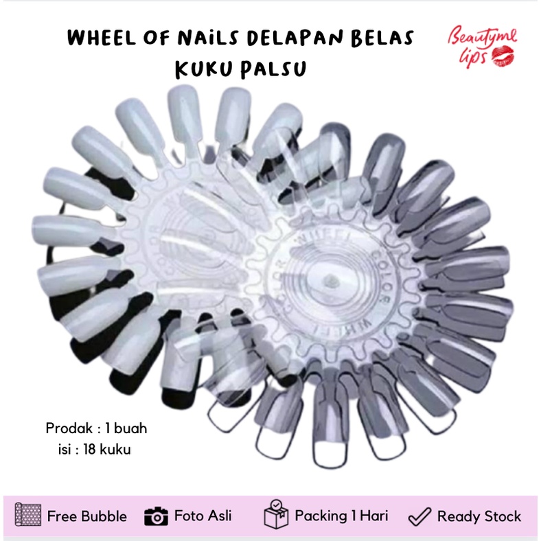 FRS (SATUAN) BENING / PUTIH Wheel Of Nails Delapan Belas Kuku Palsu Bening Fake Nail Art Display