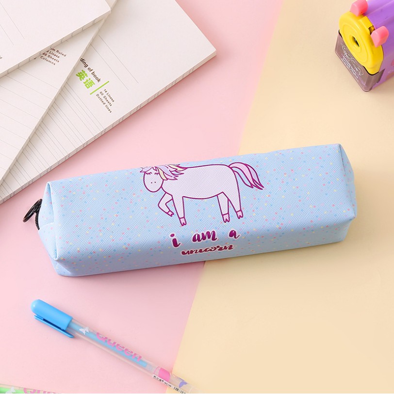 KOTAK PENSIL MOTIF UNICORN LUCU UNIK / KOTAK PULPEN / TEMPAT ALAT TULIS IMPORT TERMURAH-BIRU
