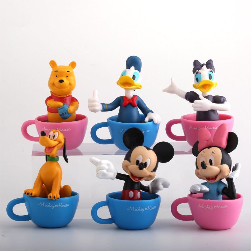 Cangkir Teh Gambar Disney 3pcs/6pcs Mickey Minnie Mainan Natal Untuk Hadiah Figure Anak