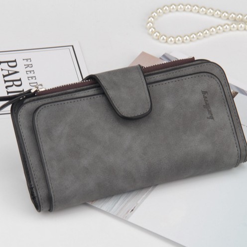 DW07 Dompet Wanita Kulit Sintetis Import Branded Wallet Kado Ultah Pacar-Abu-abu Tua