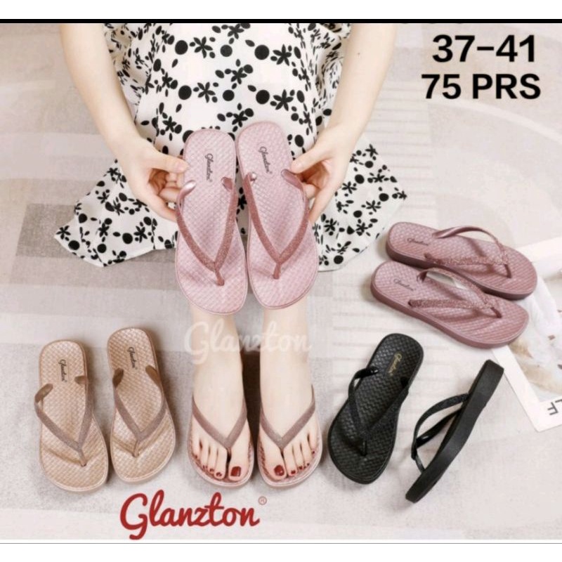 SANDAL IMPORT GLITTER WANITA KOREA GLANZTON 1960 BAHAN FULL KARET LENTUR ANTI SLIP