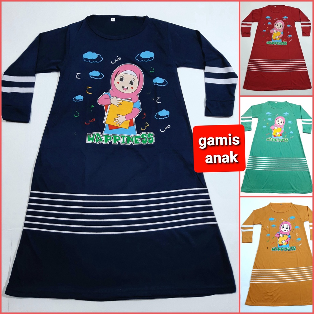 gamis anak muslim perempuan 1-5 tahun kaos tangan panjang cewek salur grosir