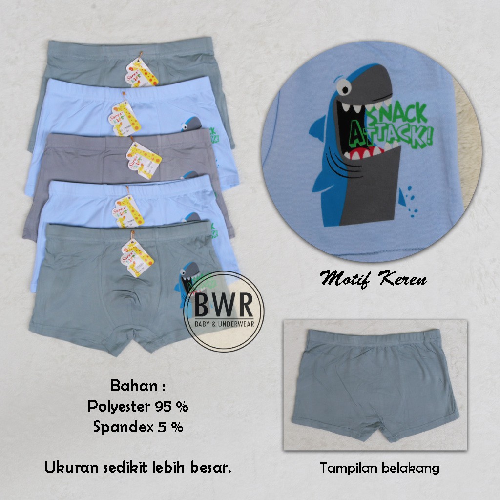 Boxer Anak Sorex TM904 | Celana Dalam Boxer anak Laki Laki Motif HIU [III D4-E4] Satuan