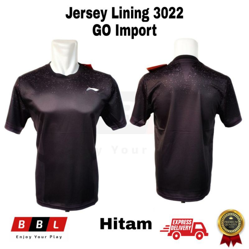Kaos Badminton Lining 3022 Hitam GO Import / jersey badminton import / kaos bulutangkis Import