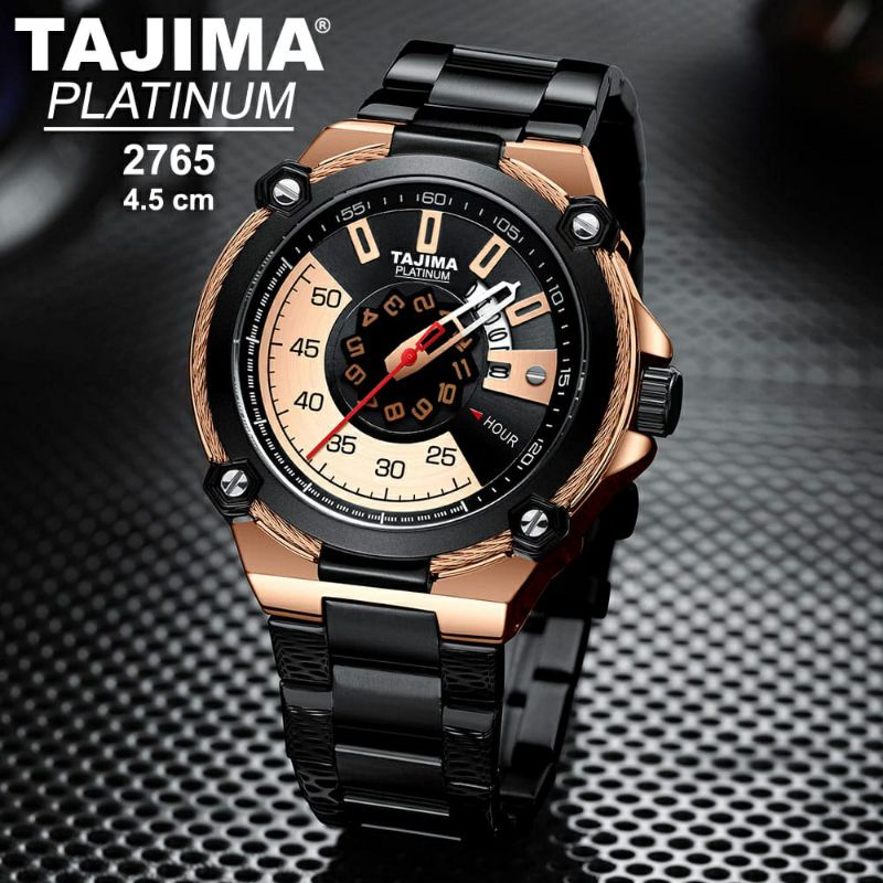Jam tangan pria analog tajima 2765 platinum stainless steel water resistant