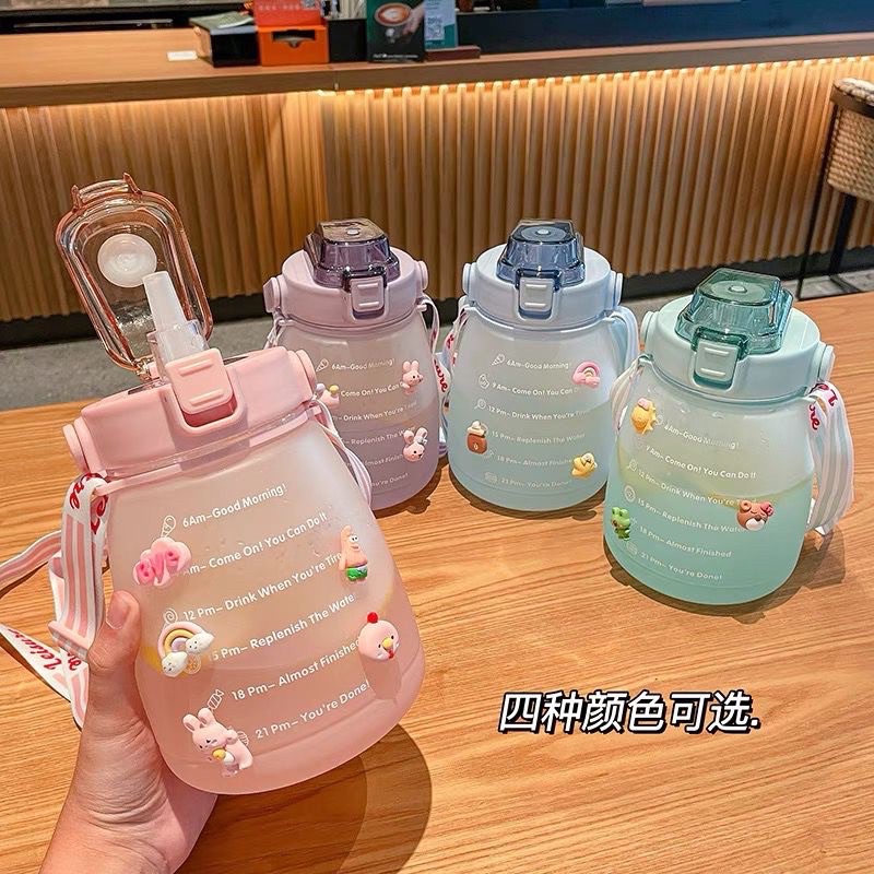 Botol Minum Big Belly Gemoy 1300ML 1.3Liter Botol Motivasi Penanda Waktu Botol Minum Viral Gradasi Free Sticker Botol Sultan Korea Kualitas Tinggi