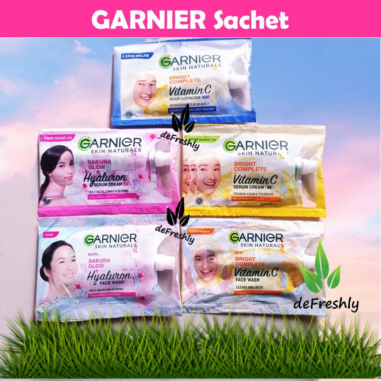 ❤ defreshly ❤ GARNIER Sachet - Bright Complete Serum Cream Krim Siang Malam | Sakura Glow Hyaluron | Vitamin C