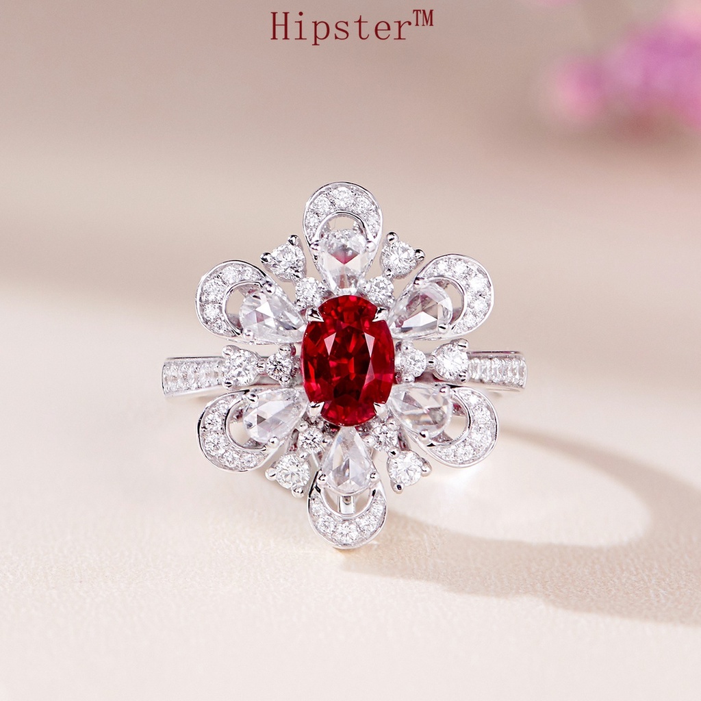 Hot Sale Fashion High-End Creative Design Natural Ruby Flower Ring