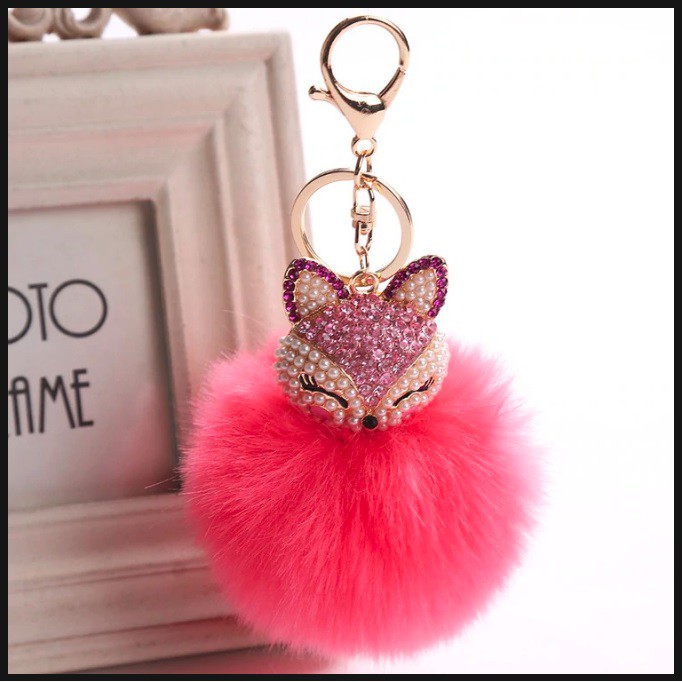 Keychain Pompom Fox Gantungan Kunci Rubah Lucu