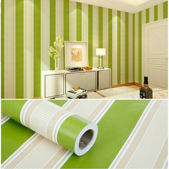 New Elegan Walpaper Stiker Hiasan Dinding Salur Biru Size 