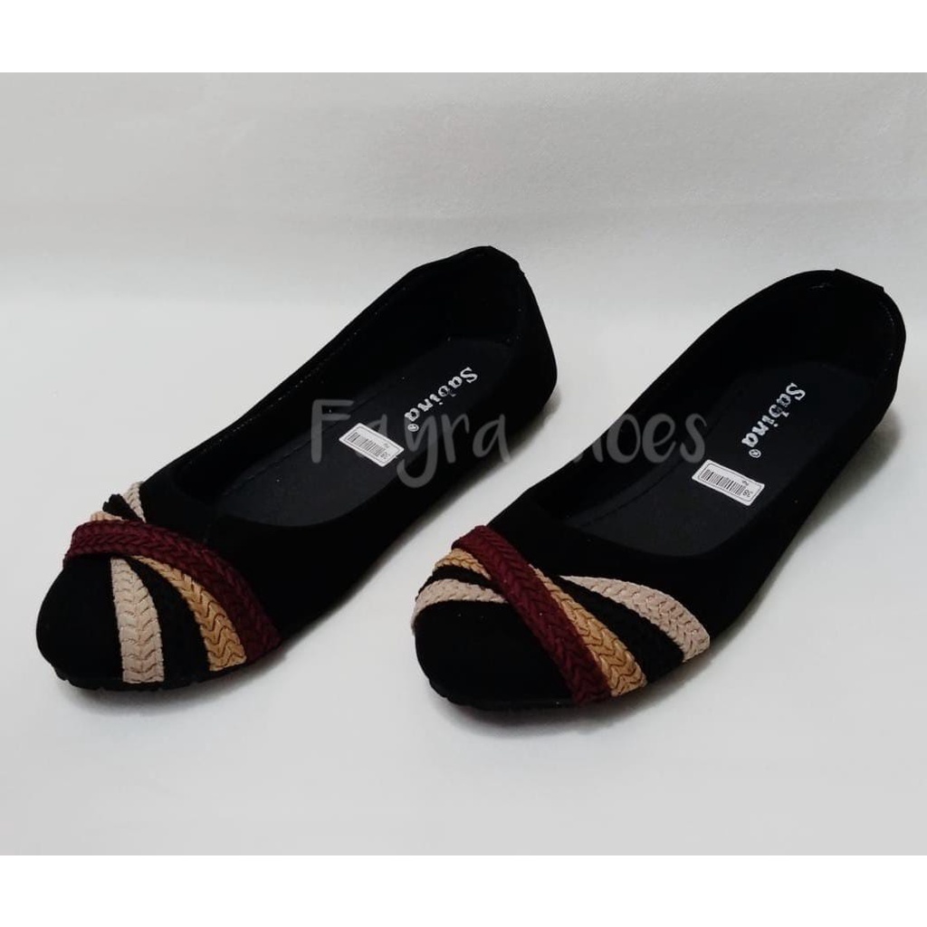 Sepatu Wanita Terbaru Flat Shoes Wanita Sol Karet Dixie Silang Warna