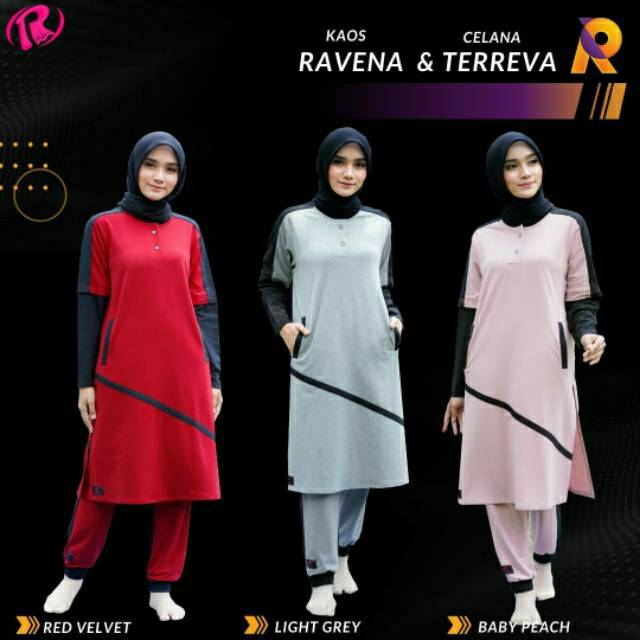 ROCELLA SETELAN BAJU OLAHRAGA  MUSLIMAH  SET  BAJU SENAM 