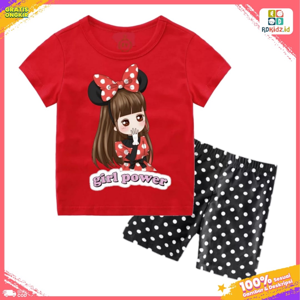 Rdkidzid Set Pendek Anak Perempuan Baju Kaos Setelan Anak Anak Motif Power Girl Red