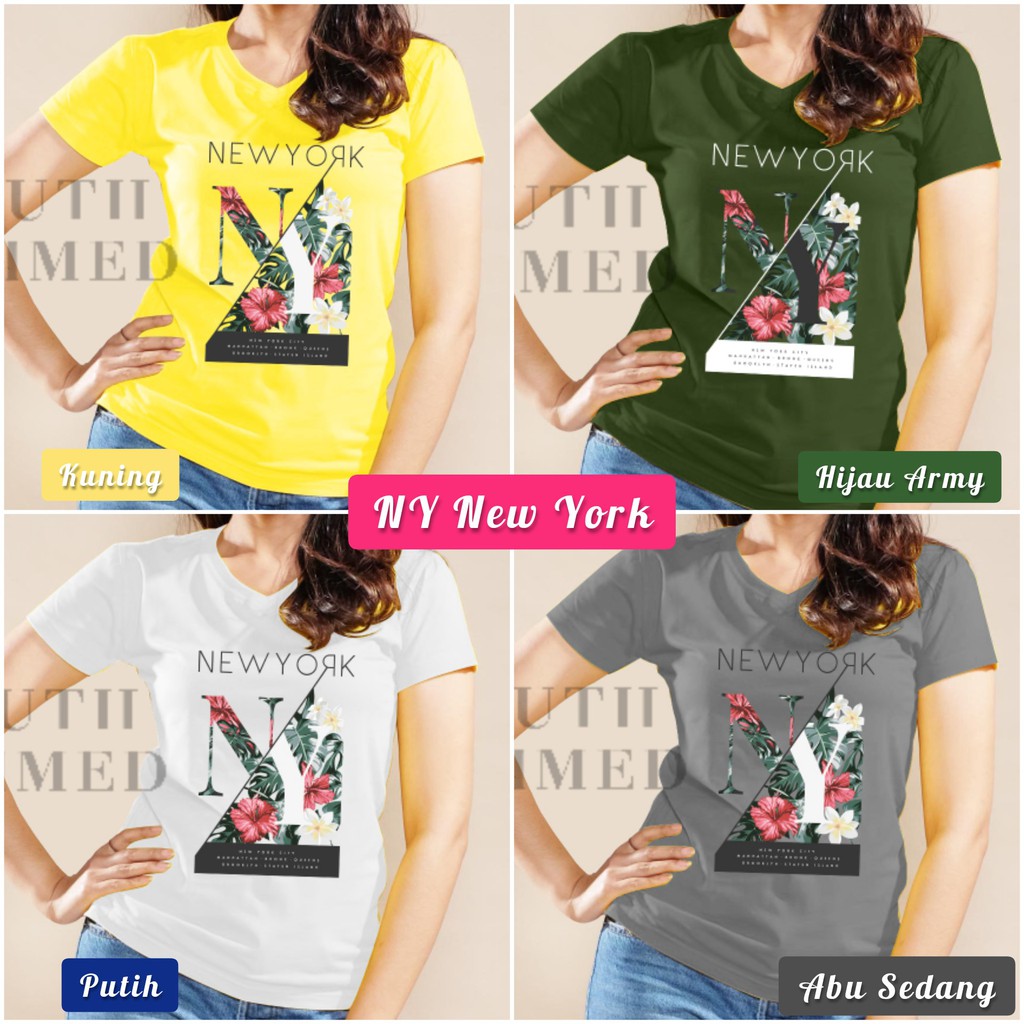 SOUTH FORMED NEW YORK KAOS V NECK / O NECK KATUN PREMIUM ADEM WANITA / CEWEK MOTIF / GAMBAR