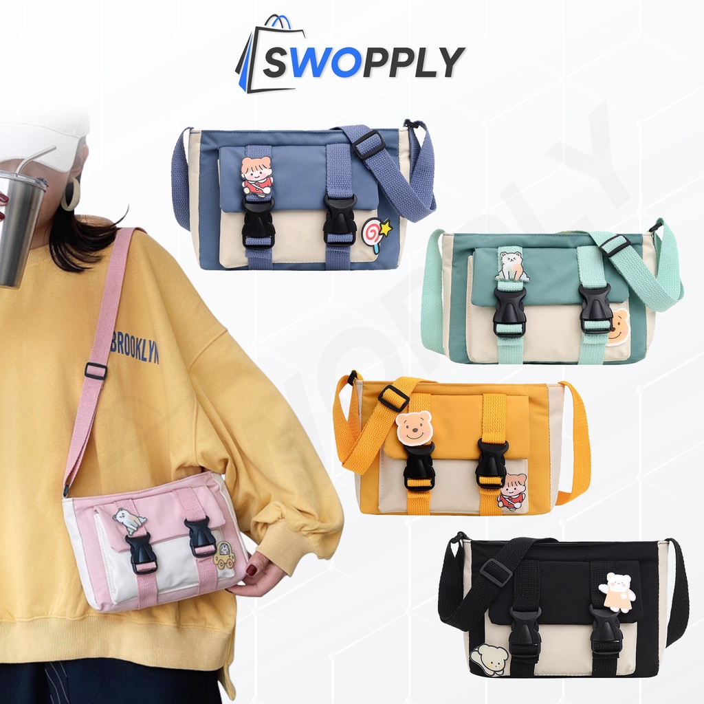 Swopply SW1411 Tas Kanvas Wanita Tas Selempang Tas Kanvas Korea   Sling Bag Fashion