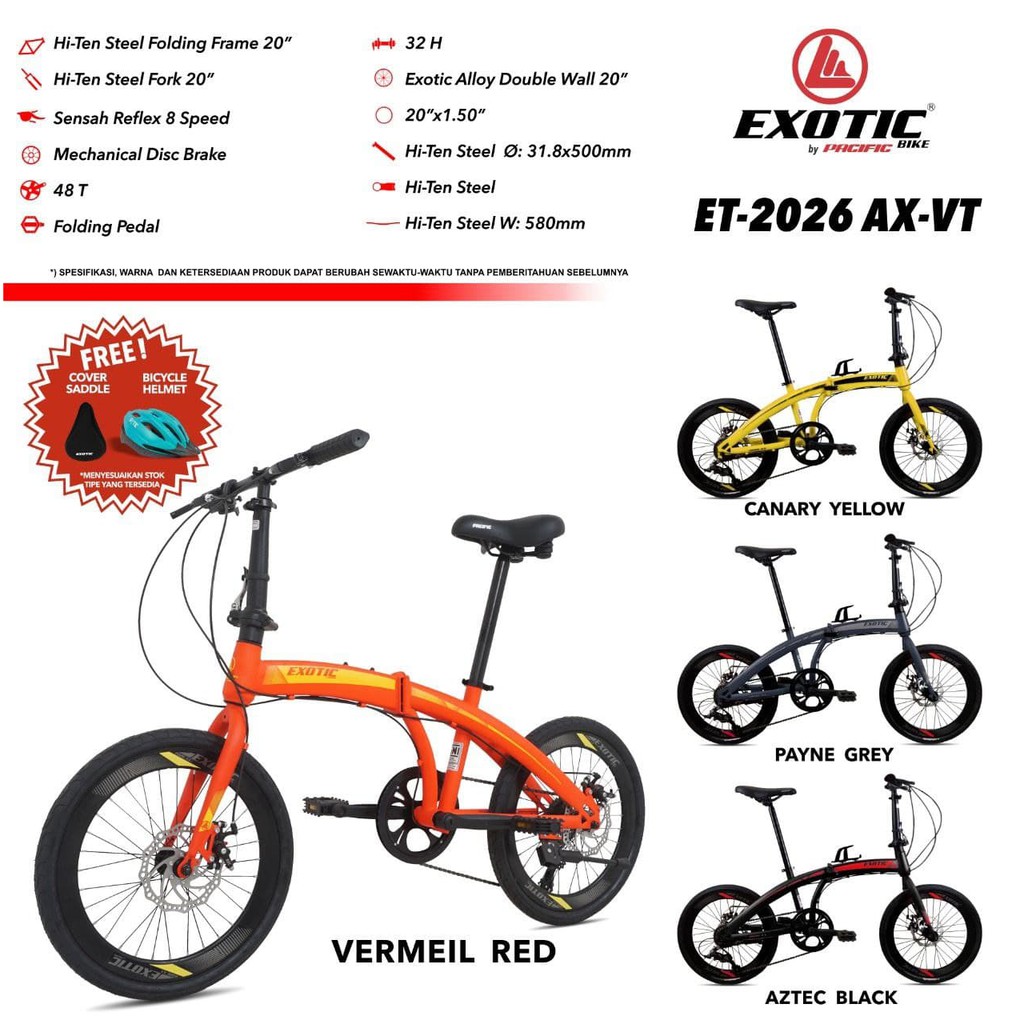 Sepeda Lipat 20 Inch EXOTIC ET 2026 AX VT Rem Cakram 8 Speed( GRATIS HELM+GEL)