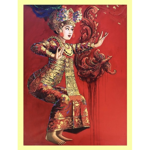 Lukisan kanvas penari bali timbul kontemporer 100x140
