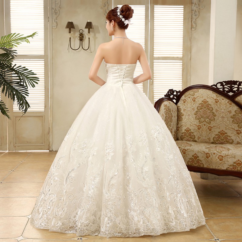 Gaun Pengantin Maxi Renda Berlian Putih Payet White Lace Diamond Sequin Maxi Wedding Dress