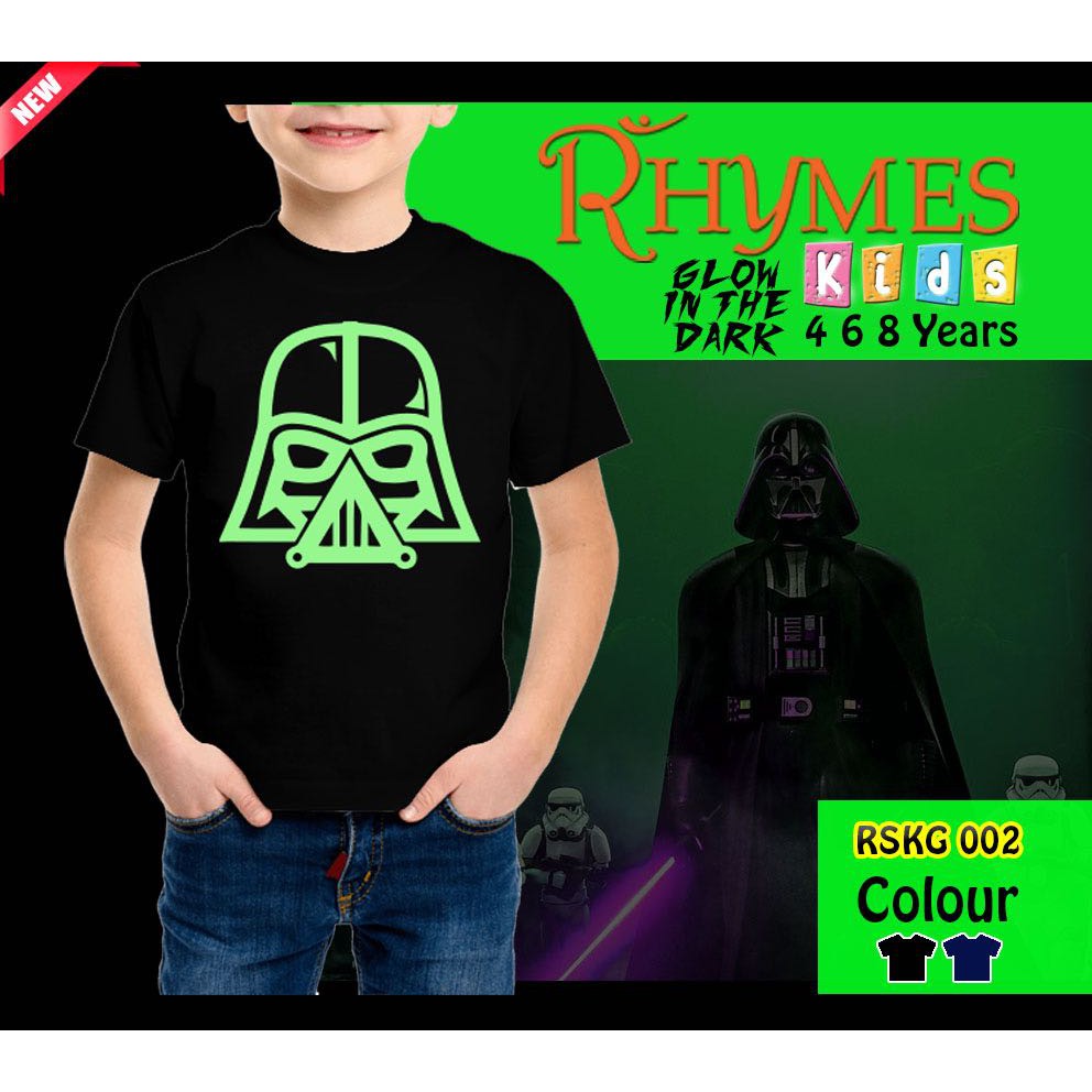 Baju Kaos Anak Superhero Star Wars Glow in the dark Darth Vader