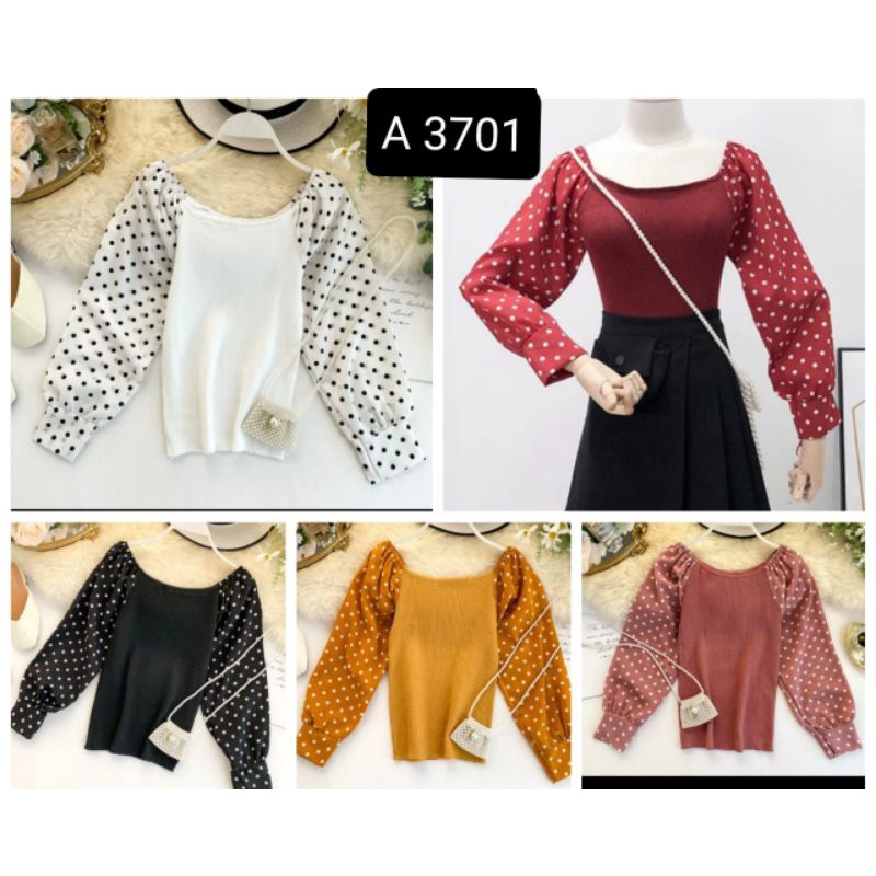 BLOUSE KOMBINASI POLKADOT/STAYSI KNIT IMPORT