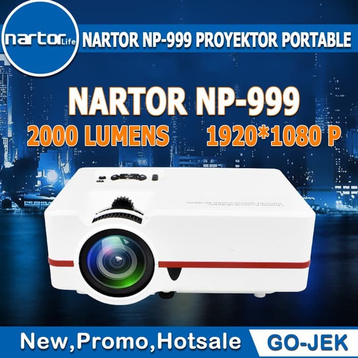 Ready NARTOR NP-999 HD PROYEKTOR PORTABLE 2000 LUMENS DGN TV TUNER - Hitam