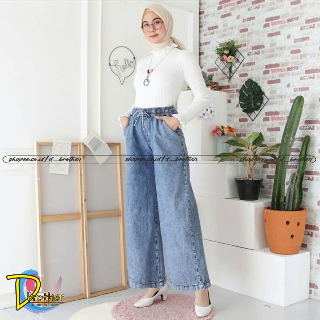 CELANA KULOT JEANS WANITA | CULLOTES JEANS PINGGANG TALI | GF SNOW | WIDELEG JEANS