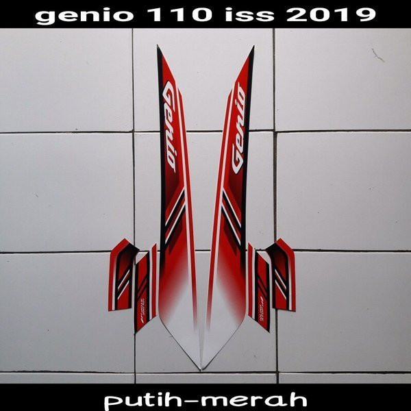 stiker motor genio 110 iss 2019 putih-merah