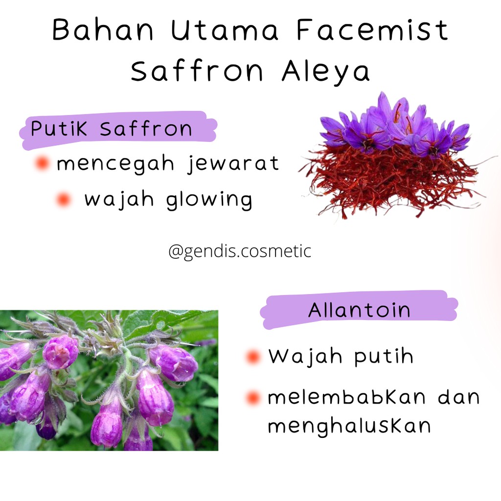 [BPOM] FACEMIST SAFFRON ALEYA | FACEMIST SAFRON ALEYA WITH ALLANTOIN 100% GLOWING BEBAS JERAWAT