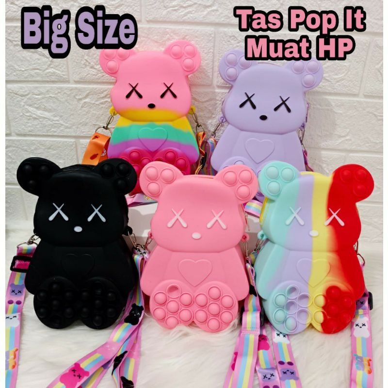 BIG SIZE Tas Selempang Anak Pop It Kaws Fashion Ukuran Besar Muat Hp Rubber Jelly Jumbo