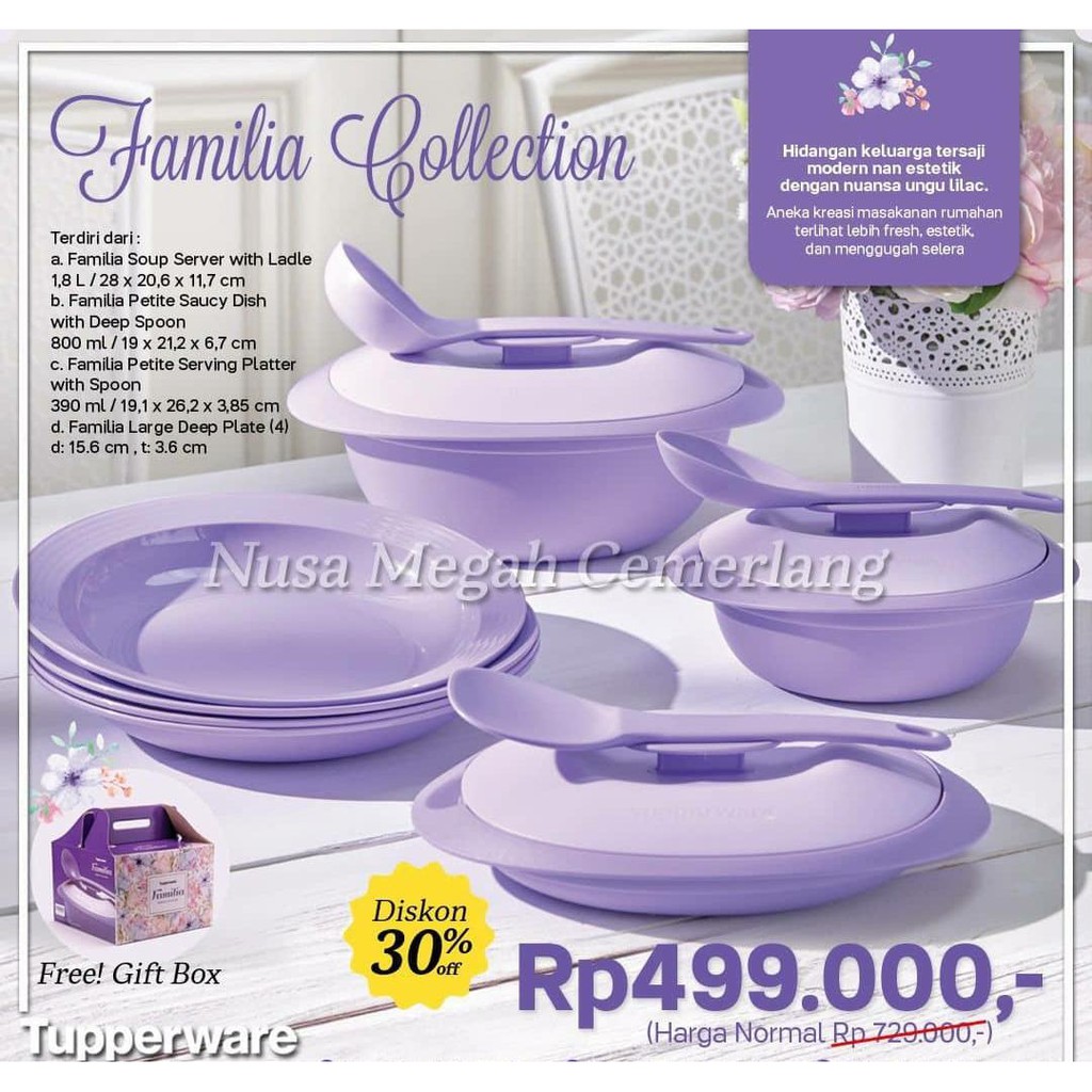 TEMPAT MAKAN SAJIAN MAKANAN SET TUPPERWARE FAMILIA COLLECTION