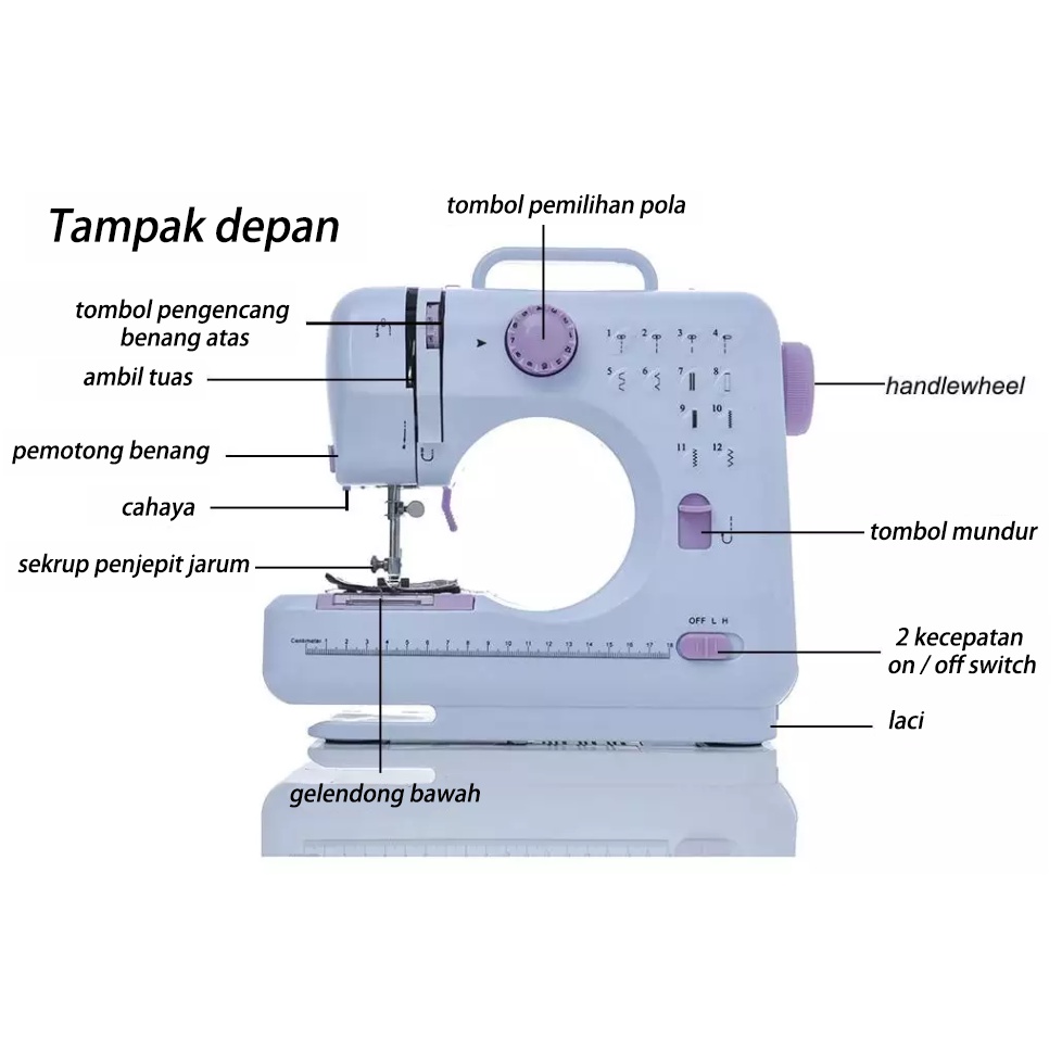 Mini 12 Jahitan Mesin Jahit + Meja Kerja Rumah Tangga Multifungsi Ganda Benang dan Gratis-Lengan Kerajinan Mending LED