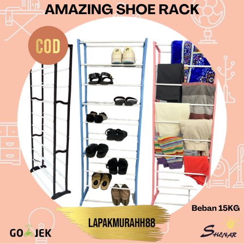 Amazing Shoe Rack 2 in 1 / Rak Hijab Kerudung / Rak Serbaguna / Rak Bongkar Pasang / Rak Sendal Sepatu / Rak AMAZING Portable 10 Susun Gunung Mas