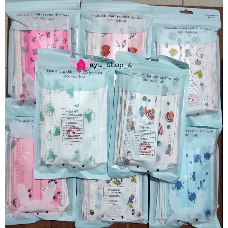 Masker Dewasa 3 Ply Hijab / Headlop  Motif Premium Import / Masker Anak Disposable 10 Pcs