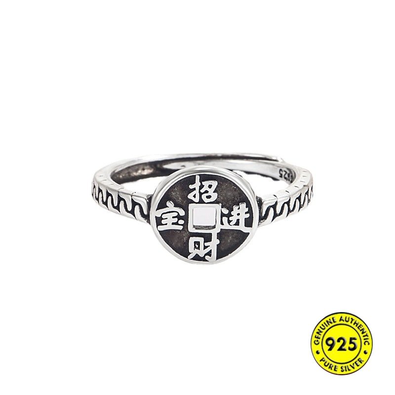 Cincin Tembaga Silver Vintage Desain Koin Fortunes U1013