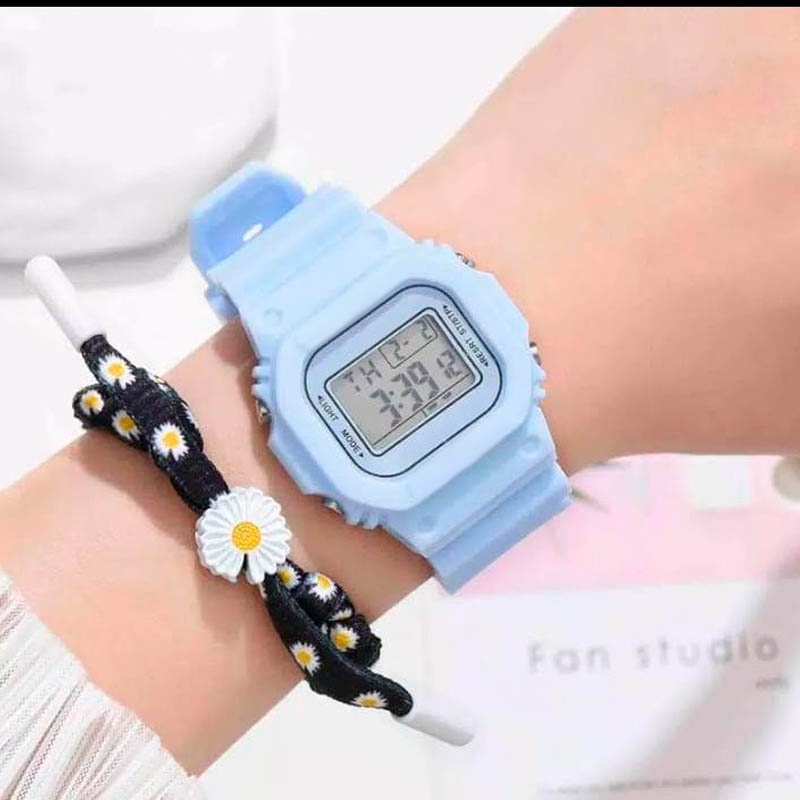 JAM TANGAN DIGITAL RUBBER PRIA WANITA SEGI KARET SPORT LED MURAH-MERAH POLOS