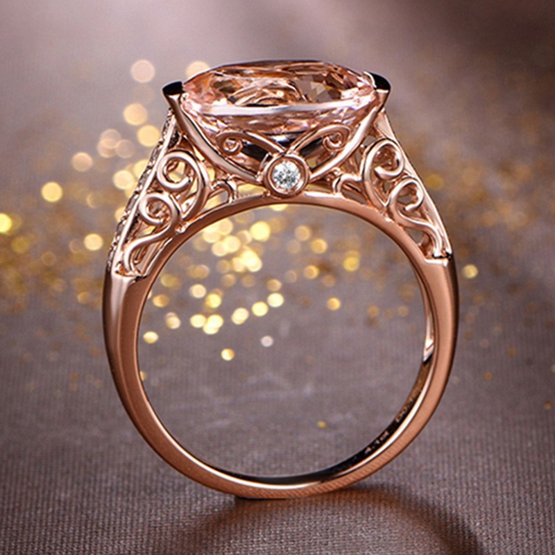 Fancyqube Cincin Pernikahan Warna Rose Gold Champagne Morganite Ziron Hollow Gaya Vintage Untuk Wanita