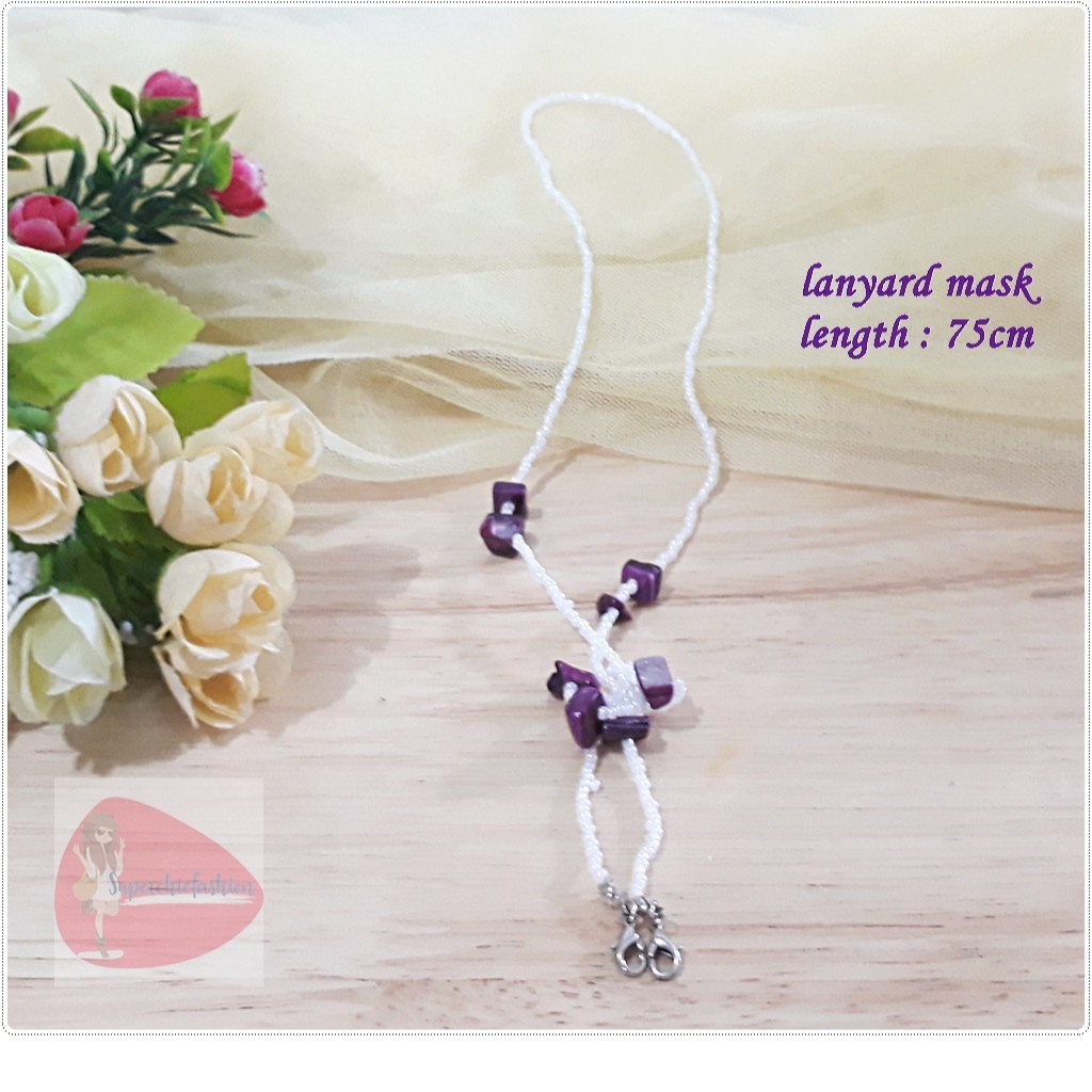 Strap Masker Lanyard Mask white bead lavender stone  Tali Masker Cantik Kalung Masker Modis